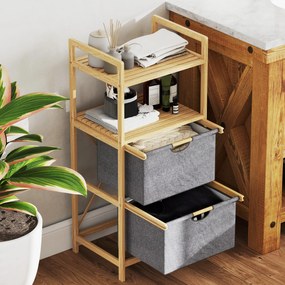 HOMCOM Regał na Pranie z Bambusa, z 2 Koszami na Tkaniny, Otwarte Półki, Oszczędzający Miejsce, Drewno Naturalne