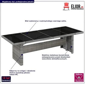 Technorattanowy stół ogrodowy szklany szaro czarny B4-T53