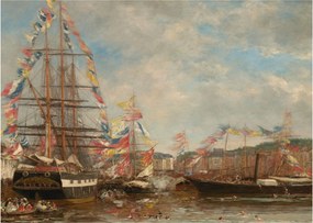Obraz - Eugène Boudin, Festival in the Harbor of Honfleur, reprodukcje (70x50 cm)