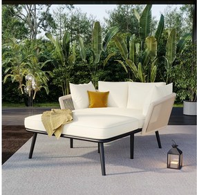 Sofa ogrodowa 2-osobowa z poduszkami, leżak - Stal i poliester - do ogrodu, na balkon - Beżowa