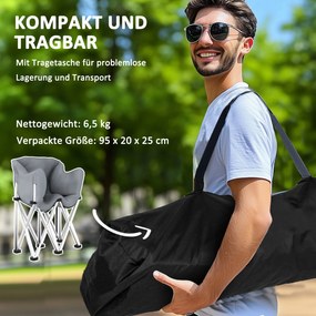 Outsunny Składane Krzesło 2-osobowe Campingowe z Podłokietnikami i Boczną Kieszenią, Obciążenie do 240kg, Szare