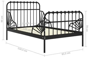 Czarne metalowe łóżko rosnące z dzieckiem 80x130/200 cm - Kasja
