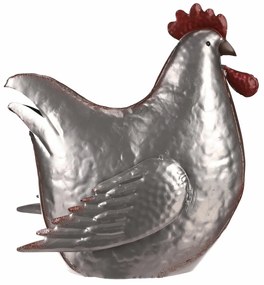 Metalowa dekoracja Srebrna kura, 28 x 15 x 30 cm