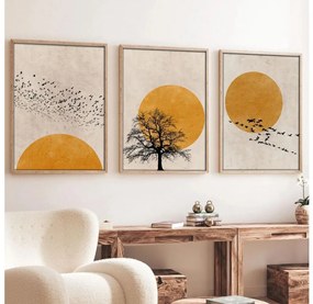 Zestaw 3 obrazów w ramce 50x70 cm beżowy/pomarańczowy