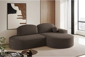 Narożnik z funkcją spania i pojemnikiem Modena Runden, tkanina Salvador, Ciemnobrązowy, Prawy