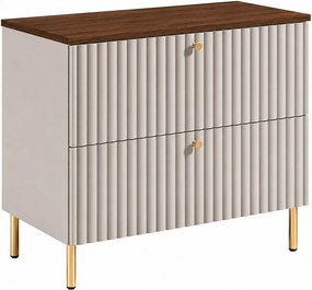 Szafka łazienkowa stojąca z blatem 80, kaszmir + blat dąb orzech, uchwyty w trzech kolorach, nogi złote, 80 x 44,4 x 73,6 cm