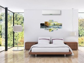 Obraz zimowej rzeki, obraz olejny (125x70 cm)