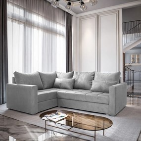 Masseno Narożnik LIRENO z funkcją spania i pojemnikiem na pościel Narozniki L, Rozkładana sofa - Jasnoszary, PAROS 05