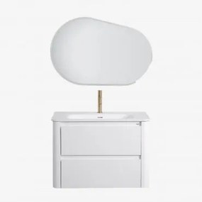 Zestaw Wiszących Mebli Łazienkowych Zintegrowany Z Umywalką Egerton Biała & Owalna Lampa Led I Przeciwmgielna 100x80 - Sklum