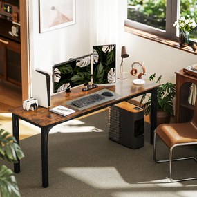 HOMCOM Biurko, biurko komputerowe, rustykalny design, dużo miejsca, płyta wiórowa, brązowy