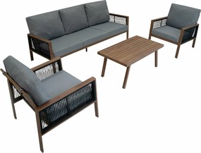 Zestaw wypoczynkowy aluminiowy 4-częściowy – imitacja drewna