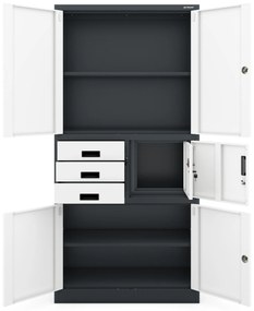 Biurowa szafa metalowa z sejfem na akta i dokumenty FILIP II, 900 x 1850 x 400 mm, antracytowo-biała