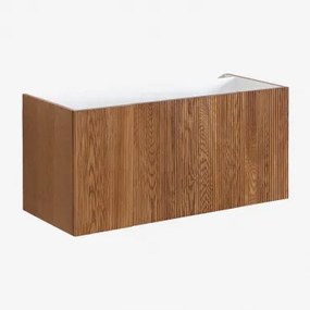 Zestaw Wiszących Mebli Łazienkowych Zintegrowany Z Umywalką Fiore Popielaty Brąz & Bezlusterkowiec & Bez Kranu - Sklum