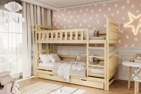 Łóżko piętrowe JULITA 160x80 sosna lakierowana drewniane trzyosobowe z szufladami KOCOT KIDS