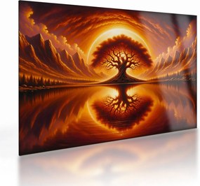 Obraz na szkle – Drzewo w krwawym słońcu (70x50 cm)