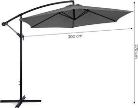 Parasol ogrodowy na wysięgniku XS-UMS021 z korbką, szary, 3 m