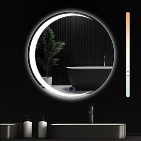 NETTLIFE Lustro łazienkowe z oświetleniem, okrągłe lustro łazienkowe LED IP44, 70 cm okrągłe lustro łazienkowe z funkcją dotykową