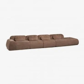 Sofa Modułowy Narożny 4-częściowy Z Prawym Szezlongiem Z Weluru Merida, Pakowany Próżniowo Szenila Karmelowy Brąz - Sklum