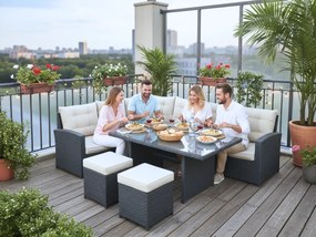 Outlet Narożnik szary technorattan wysoki stół pufy BOSCO