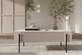 Stolik kawowy z szufladami Malmi 100 cm - kaszmir / crema bianca / czarne nóżki