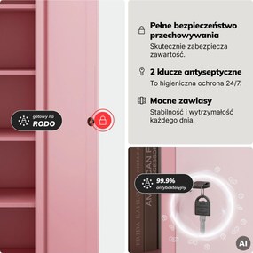 Szafa biurowa metalowa na akta, wąska, pudrowy róż, 450x1850x400 mm: ALEX Fresh Style