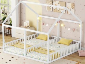 Łóżko dwuosobowe kabinowe - 2 x 90 x 200 cm - drewno sosnowe + MDF - kolor biały