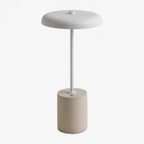 Bezprzewodowa Lampa Stołowa Led Z Metalu I Cementu Tamila Biała - Sklum