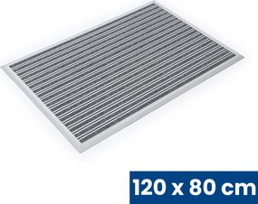 Aluminiowa mata czyszcząca z wkładem dywanowym i listwą najazdową, 120 x 80 cm, szara