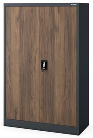 Szafa biurowa metalowa niska z 3 półkami antracytowa/orzech, 900 x 1400 x 400 mm: KEVIN Eco Design