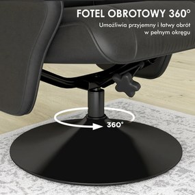 HOMCOM Fotel obrotowy ergonomiczny z podnóżkiem czarny wygodny fotel relaksacyjny do salonu do 150 kg | Aosom PL