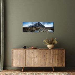 Obraz góry i rzeki (z zegarem) (90x30 cm)