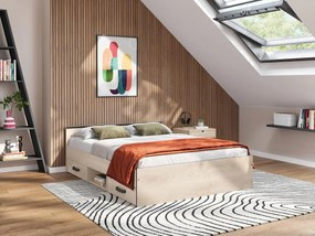 Łóżko ze skrzynią 140 × 190 cm – 2 szuflady i 1 wnęka: Naturalne + Stelaż + Materac – PABLO