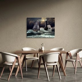 Obraz na szkle - Statek płynący przez wzburzone fale (70x50 cm)