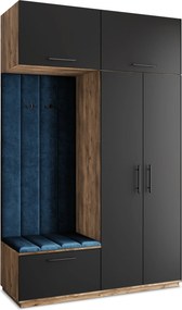 Masseno Garderoba REMA 150/240/60 cm Nowoczesna Szafa do Przedpokoju Dąb lefkas, MONOLITH 77 (Niebieski)