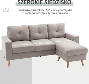 HOMCOM Sofa narożna 3-osobowa, w wyglądzie lnu, Chaiselongue odwracalne, 193x136x85 cm, Jasnoszary | Aosom PL