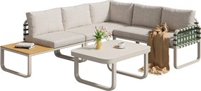 Zestaw mebli ogrodowych dla 5 osób, meble ogrodowe z rattanu i skóry - 2 sofy - 1 fotel i 1 stolik kawowy, z poduszkami, beżowy