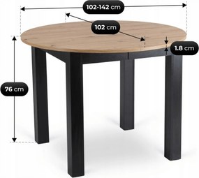 Zestaw Stół Okrągły Rozkładany HARRY 102-142 cm Dąb Artisan/Czarny i 4 Krzesła Tapicerowane CHRIS Szare Nowoczesne