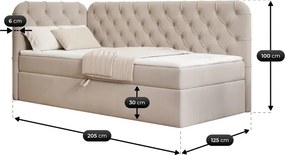 Łóżko Tapicerowane 120x200 cm VELA Młodzieżowe Lewostronne Beżowe Glamour
