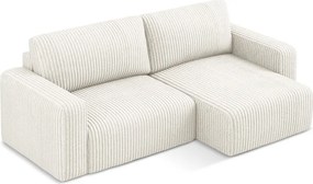 Kremowy sztruksowy rozkładany/ze schowkiem narożnik (prawostronny/z szezlongiem) Kona – Makamii