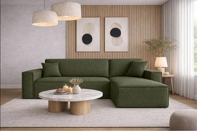 Narożnik BEST L z funkcją spania i pojemnikiem, tkanina Neve, Oliwkowy, Prawy