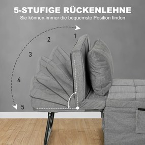 HOMCOM Składane łóżko 4w1, fotel otomana, leżak z piankowym materacem, z regulacją wysokości, łóżeczko podróżne szare 188x75x38 cm