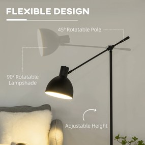 HOMCOM Lampa Podłogowa Styl Przemysłowy Regulowana Wysokość Przełącznik Podłogowy Czarna 30x30x131cm | Aosom PL