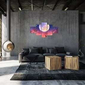 Obraz - Kobieta i pies w pełni księżyca (125x70 cm)