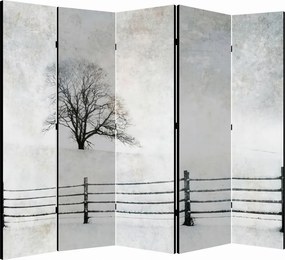 Parawan pokojowy 5-częściowy 225x172 Jednostronny dekoracyjny skandynawski vintage Szary Zima Za Płotem