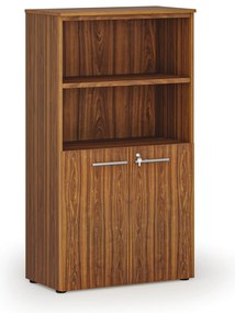 Szafa biurowa kombinowana PRIMO WOOD, drzwi na 2 poziomach, 800 x 420 x 1434 mm, orzech