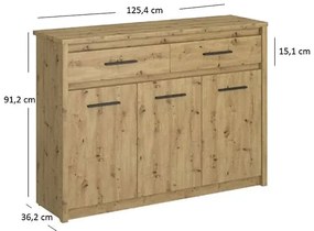 Duża trzydrzwiowa komoda dąb artisan - Toreso 3X