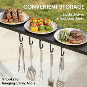 Outsunny Pawilon grillowy 2,52 x 1,56 m, wodoodporny grillowy pawilon z dwuspadowym dachem, boczną półką, hakami, stalową ramą, czarny | Aosom PL