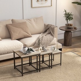 HOMCOM zestaw 3 stolików kawowych, stolik pomocniczy, stolik do sofy z wykończeniem imitującym drewno, stal