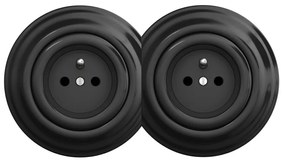 Kliklap - Podwójne retro gniazdko domowe z ramką nr 1 czarne