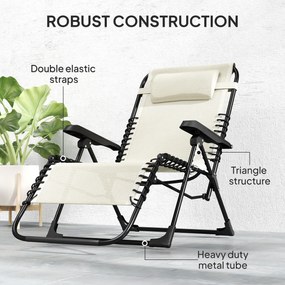 Outsunny Składany leżak ogrodowy z poduszką, regulacja oparcia na 5 poziomów do 120 kg Beżowy